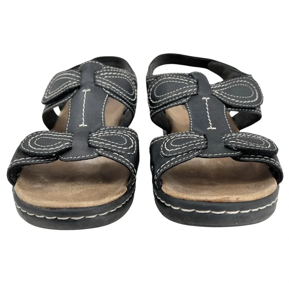 Clarks Lexi Walnut Sandals Womens 8.5 M Black Leather Wedge Casual Bow Stitching